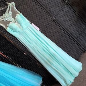 Rachel Allan Mint Chiffon Embellished Maxi Gown
